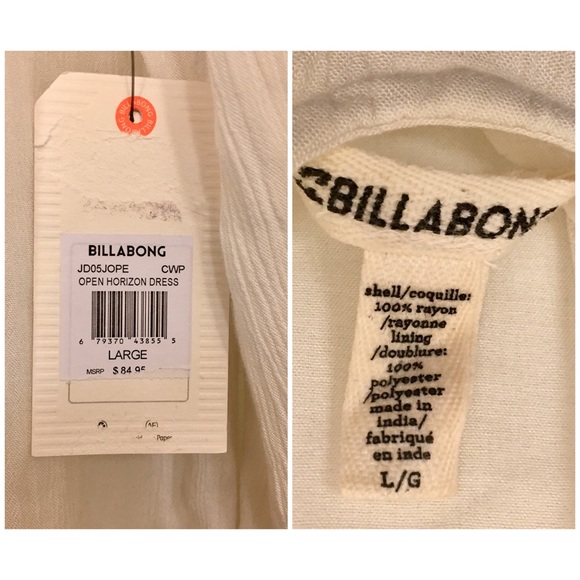 BILLABONG Open Horizon Dress in Off White Sz Large NWT - Picture 4 of 5